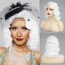 White Curly Finger Wave Wigs for 1920s Women Long Vintage Hair Wig Halloween Cosplay Costume Party WigWhite
