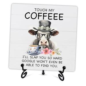 Coffee Desk Decor Sign, Funny Coffee Wooden Sign With Metal Stand, Farmhouse Coffee Decor, Gifts For Coffee Lover, For Home Kitchen Coffee Bar Decor, Gifts For Family Coworker, A10