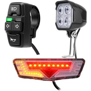 Ebike Light Kit, 24V 36V 48V Electric Bicycle Headlight & Taillight with Turn Signals, Super Bright Front Lamp 400 Lumens, Rear Light fits 80mm Rack