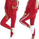 CHICME Women's Three Piece Outfits Striped Tape Patch Tank Tops Bomber Jacket with Sporty Pants Tracksuit Lounge Sets, M