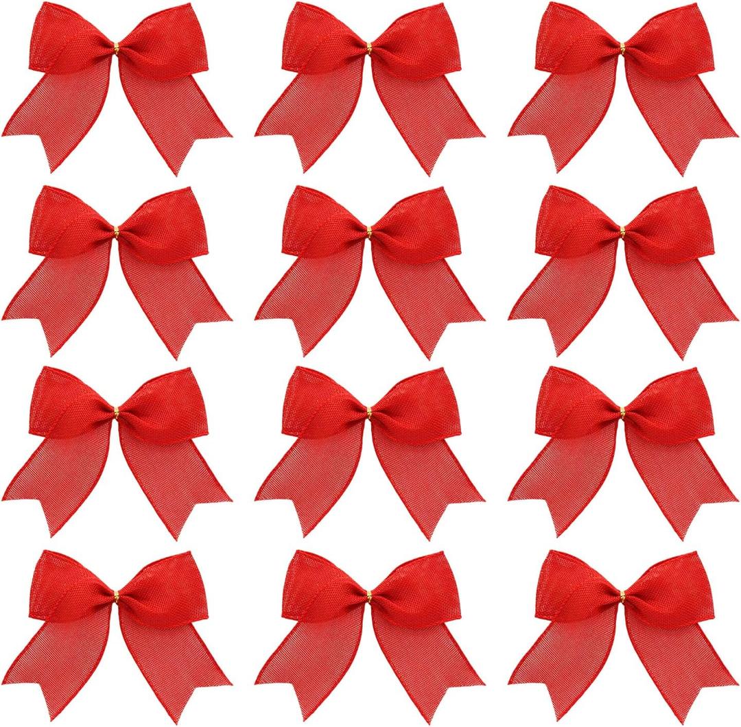 Mother's Day Bow Decorations, 12 Pcs Red Burlap Ribbon Bows for Wreaths, Mother's Day Tree Ornaments Decor, Wedding Decorations for Home Indoor