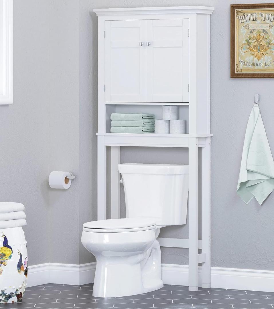Spirich Over The Toilet Storage Cabinet, Bathroom Shelf Over The Toilet, Over Toilet Bathroom Organizer (White)