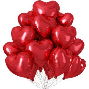 Red Heart Balloons,12Pcs 18 Inch Red Foil Love Heart Shaped Balloons for Girl Valentines Day Birthday Wedding Engagement Anniversary Party Celebration Baby Shower Decorations