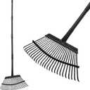 Rake for Leaves, 25 Metal Tines Wide Leaf Rake, 60'' Leaf Rakes for Lawns with Adjustable Steel Handle for Camping Flower Beds Mulch Shrub, Black