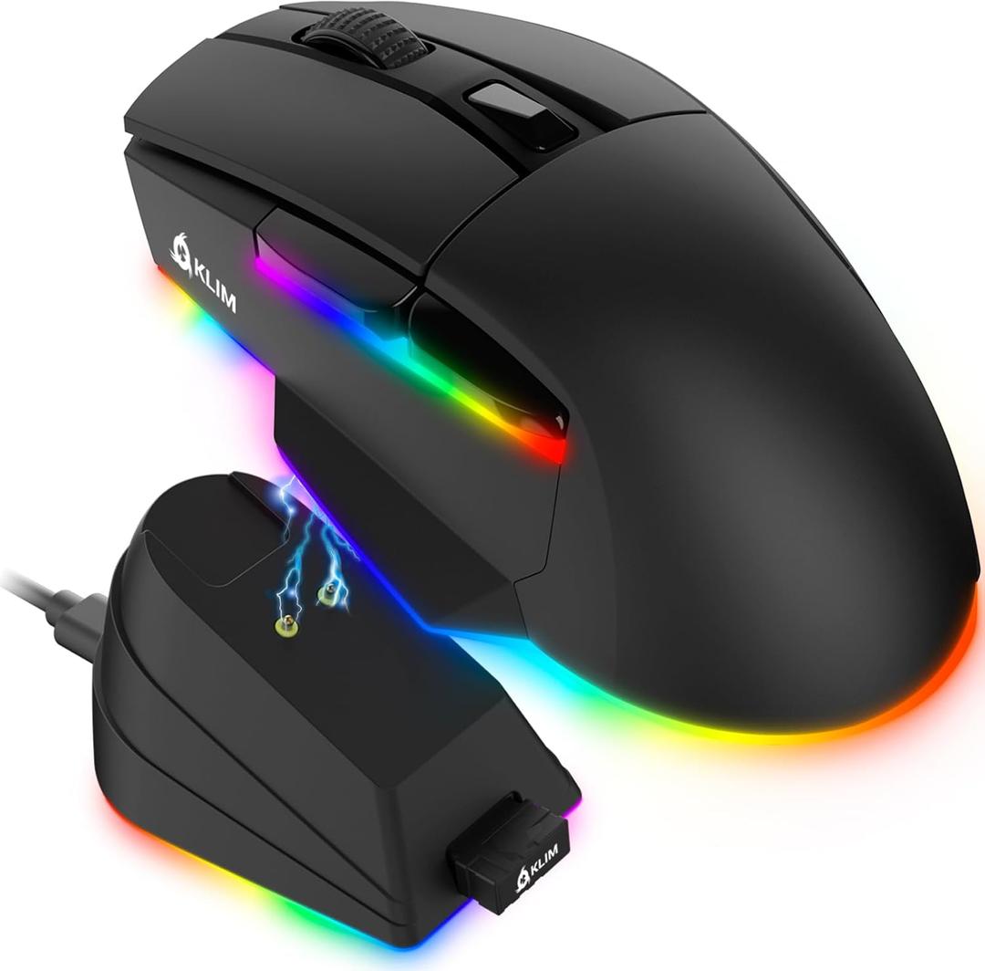 KLIM Blaze X RGB + New + Rechargeable Wireless Gaming Mouse with Charging Dock + Long-Lasting Battery + Up to 12000 DPI + Wired & Wireless Mouse PC, PS5, PS4, Mac + Black