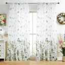 youleyar Floral Printed Curtains 63 Inches Long, 2 Panels Farmhouse Vintage Country Boho Design Curtain for Living Room, Floral and Butterfly Drapes for Bedroom, 52" W x 63" L