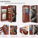 for iPhone 15 MagSafe Wallet Case Detachable Magnetic Wallet with RFID Blocking, PU Leather Zipper & Strap for Women Men. Brown