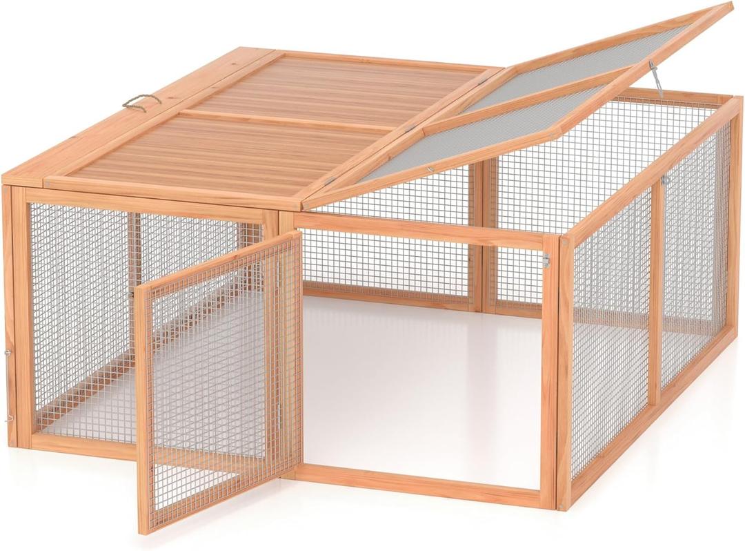 GOJOOASIS Wooden Chicken Coop Pen Folding Rabbit Run Portable Chicken Cages for Outside Chicken Enclosure Outdoor Duck Coop with 2 Accesses & Ventilating Wire for Garden Backyard (Wood)