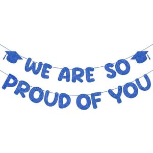 Fulmoon We Are So Proud of You Banner Glitter Congratulations Banner 2026 College Graduation Decorations for College High School University Graduation Party Supplies(Navy Blue)