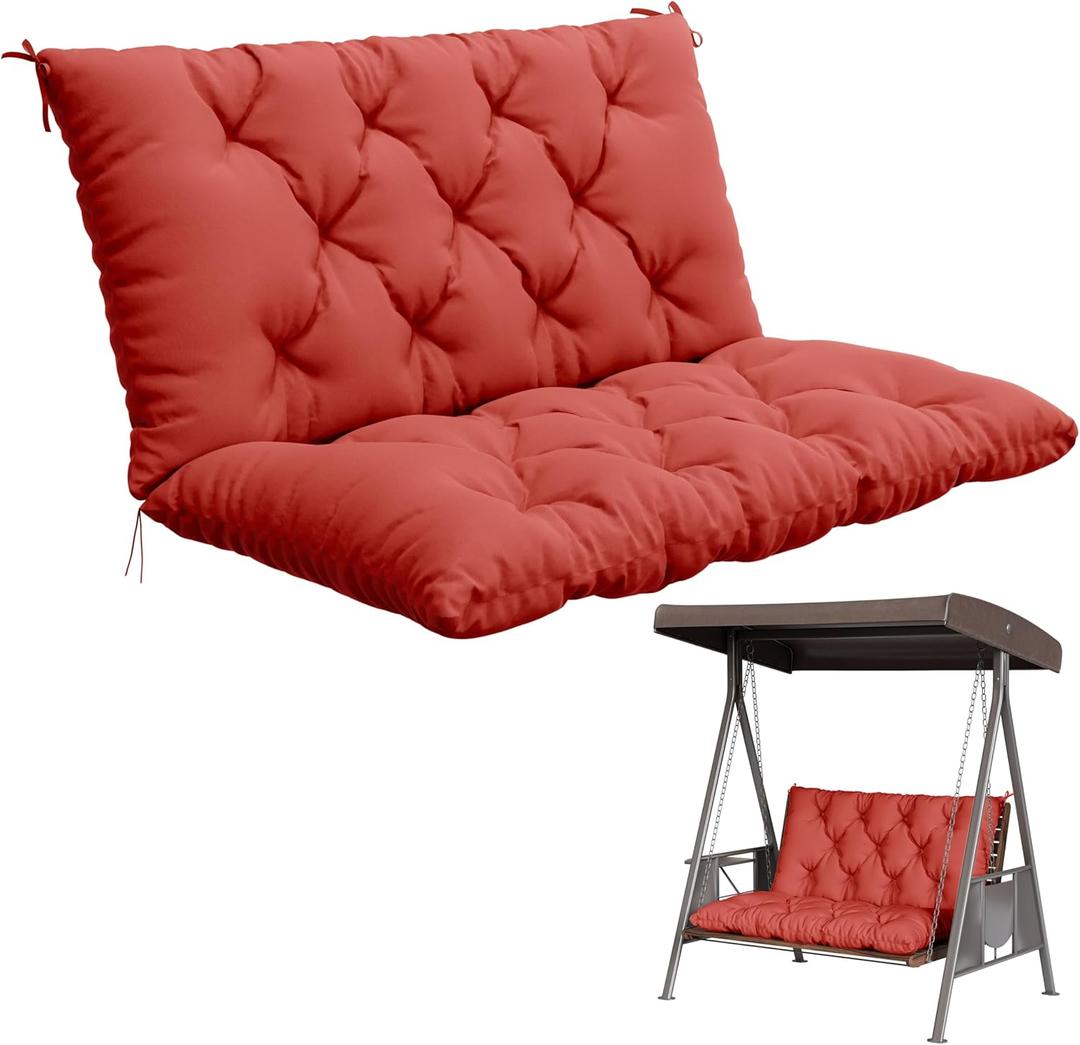 Porch Swing Cushion with Backrest,Waterproof Bench Cushion for Outdoor Furniture,2-3 Seater Replacement Thickened 5 in swing cushion,with Ties,Patio,Outdoor,Backyard and Garden (Red,40x40 in)