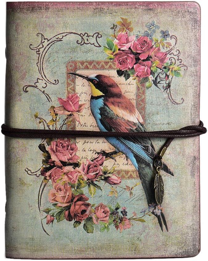 MALEDEN Vintage Refillable Journal, Premium Leather Traveler Notebook Sketchbooks Classic Diary Planner with Blank Pages and Zipper Pocket (Bird)