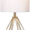 Gold Modern Hollow Out Base Bedroom Small Table Lamp,Bedside Nightstand Lamp with Geometric Metal Base White Fabric Shade,Cute Desk Lamp for Kids Living Room