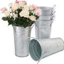 5 Packs 7.87 Inch Tall, Galvanized Metal Vases with Handles, Rustic Tall Flower Buckets for Cut Flowers, Country Wedding, Table Centerpiece Decorations, Vintage Style Flower Containers