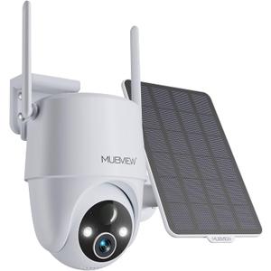 MUBVIEW Solar Security Cameras Wireless Outdoor, 2K 360 PTZ Battery Powered Outdoor Camera, 2.4Ghz WiFi Home Security Camera, Color Night Vision, Motion Detection, 2-Way Audio, Local/Cloud Storage