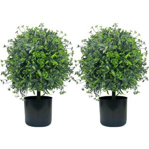 Artificial Topiary Boxwood Ball 20 Inch 2pcs UV-Protected Green Faux Plants Outdoor for Home Front Porch, Indoor Walkway, Entryway Indoor & Outdoor Decor