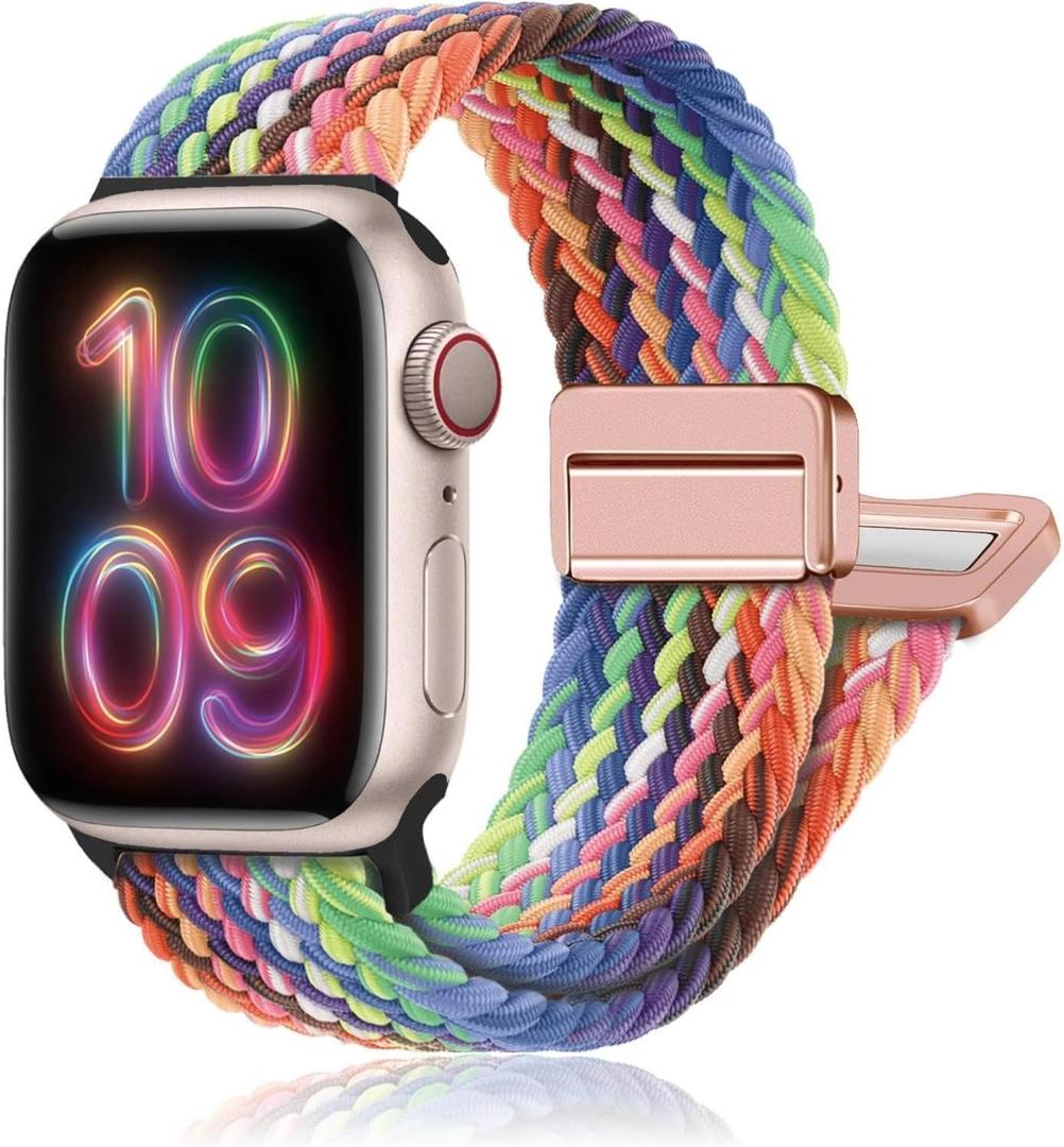 Nylon Sport Loop Watch Bands Compatible with Apple Watch Band Ultra 2 1 49mm 46mm 45mm 44mm 42mm,Soft Braided Woven Magnetic Clasp Strap for Women Men Series 10/9/8/7/6/5/4/3/SE - Starlight