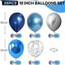 2 x Blue Silver Balloons Set, 12 Inch Blue and Silver Balloons Dark Navy and Confetti Party Latex Balloon, Macaron Metallic Baby Blue Mixed Balloon for Birthday Graduation Baby Shower Wedding Retirement
