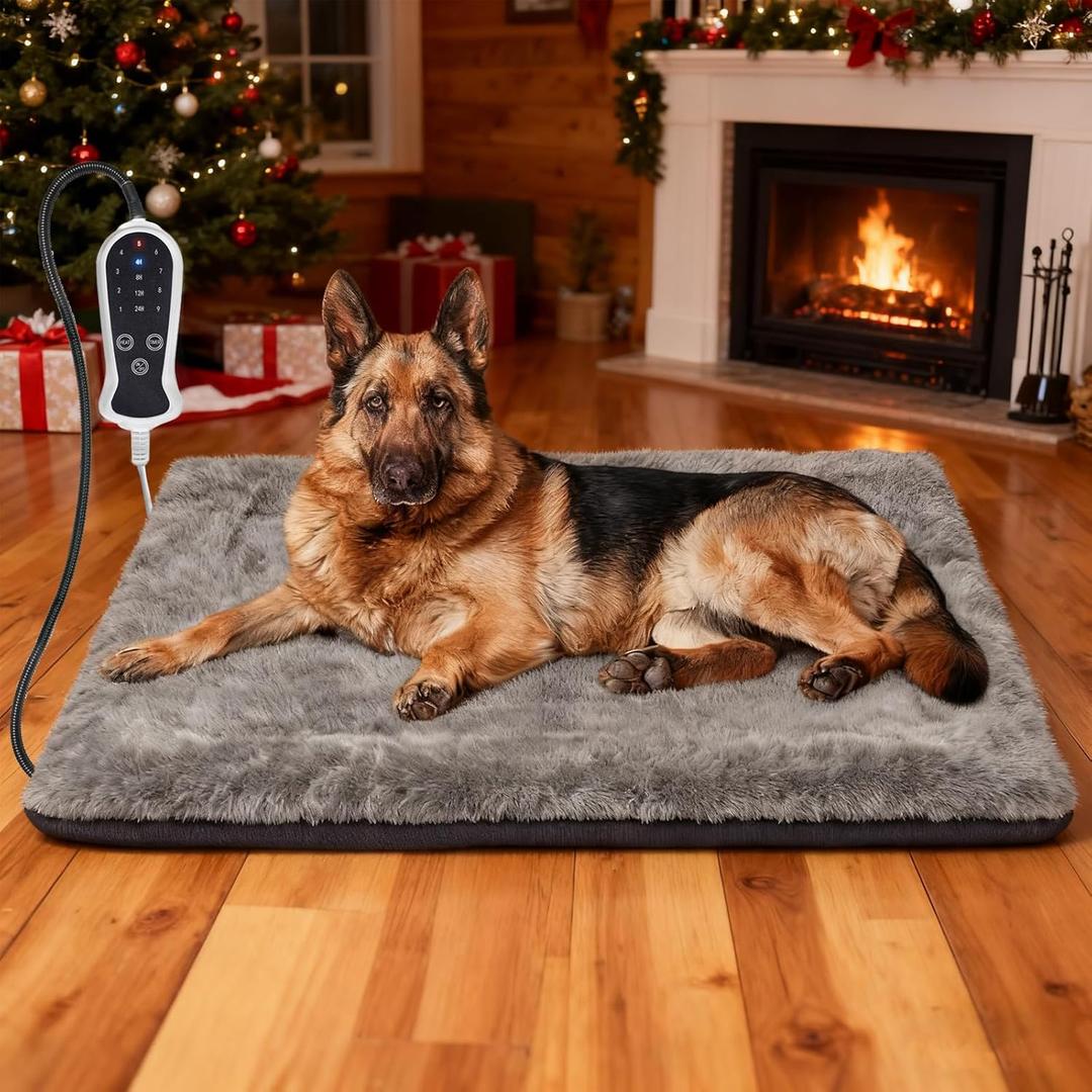 Bestio Heated Dog Bed, 4027 in Dog Heating Pad,Heated Pet Beds for Large Dogs with Nine-Level Smart Switch for Free Temperature Adjustment, Soft Fabric Cover Removable for Washing - Grey