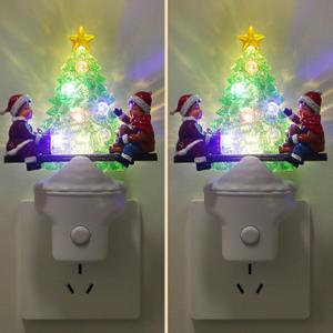 2 Pack Christmas Night Lights Plug into Wall Christmas Tree Nightlights with USB/Outlet Options, Xmas Tree Night Lights Decorative for Bedroom Living Room Kitchen Holiday Decorations Gifts