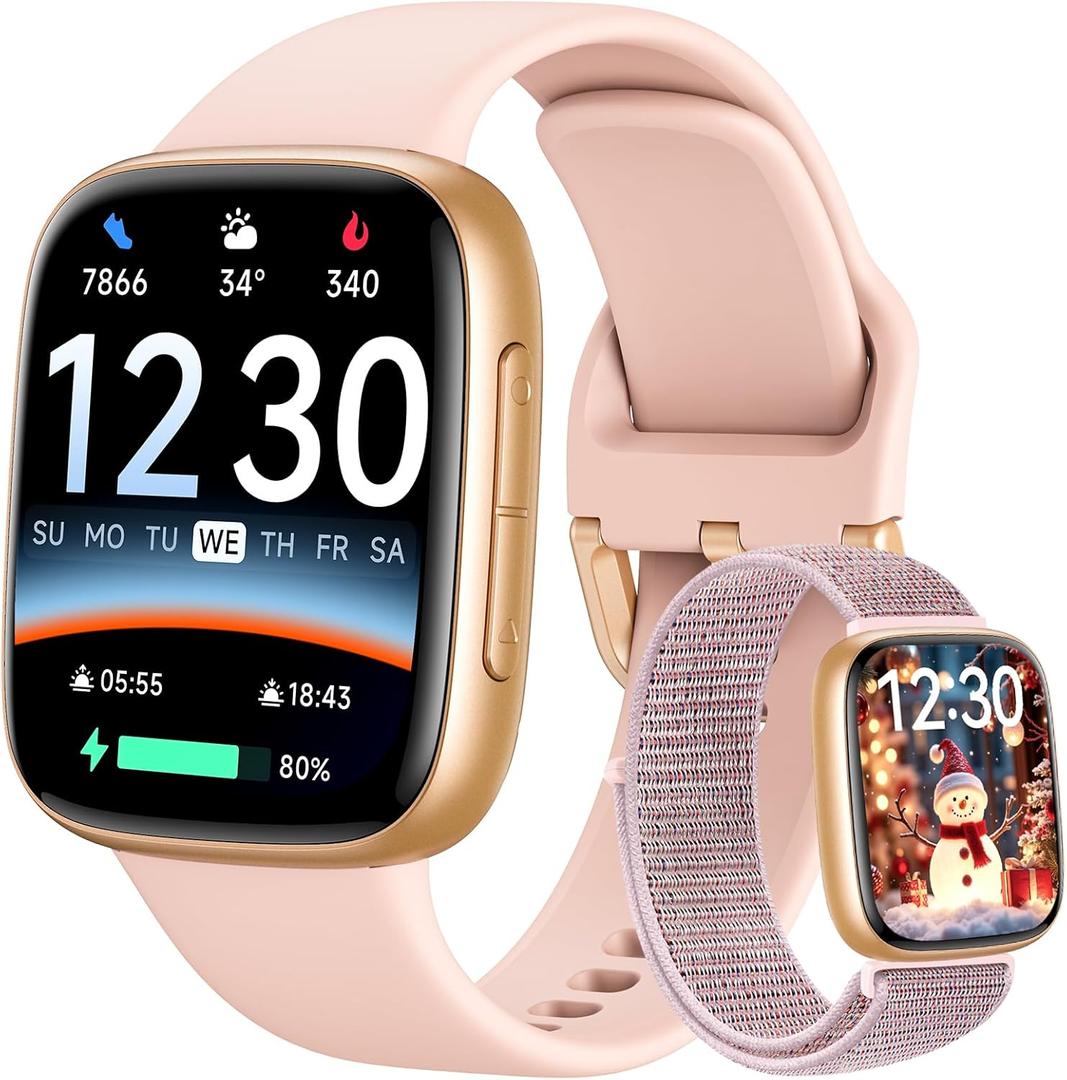 Fitpolo Smart Watch for Women, 1.85" AMOLED Fitness Tracker with Bluetooth Call, Heart Rate/Sleep/SPO Monitor, 100+ Sports Modes, 3ATM Waterproof Smartwatch for Android/iPhone, Includes 2 Bands (Light Pink)