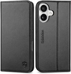 SHIELDON Genuine Leather Wallet Case for iPhone 17 6.3-inch 5G 2025 | Flip Magnetic Cover | Kickstand | RFID Blocking | 3 Credit Card Holder | Shockproof | Soft Inner Phone Case | Black