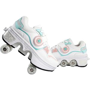 2-in-1 Roller Skate Shoes - Unisex Retractable Roller Skates with 4 Wheels,Skating Shoes for Indoor & Outdoor Fun