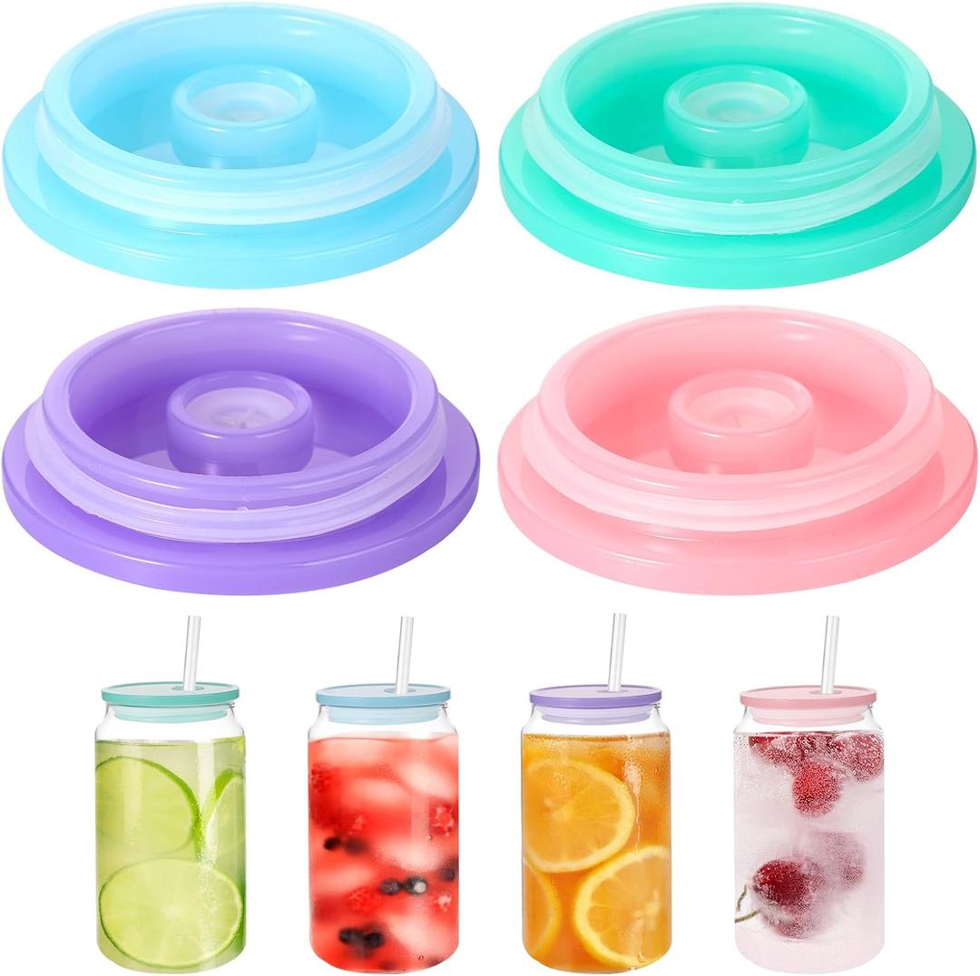 BOXOB 4pcs Acrylic Lids for Glass Cup, Lids Replacement Fits for 16 oz/20 oz Glasses Colorful Glass Cup Cap Compatible with VITEVER, NETANY, SENTVEND, DWTS DANWEITESI (2.7 Inch Diameter)