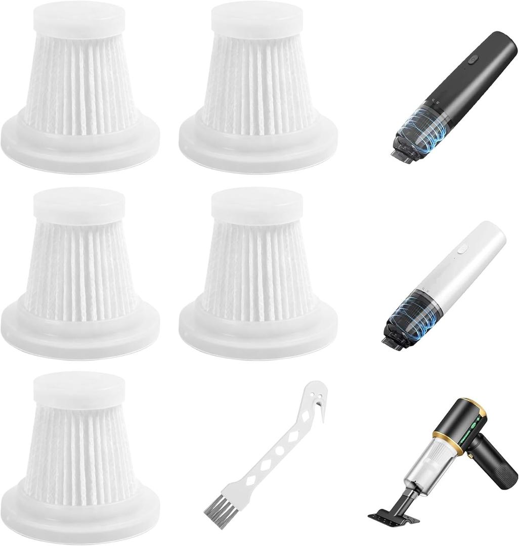 [5-Pack] HEPA Replacement Filters Compatible with JIXINMIYUE HX-606 & A9life SY01-Q8 Handheld/Car Vacuum  Washable & Reusable, Easy Install (Standard)