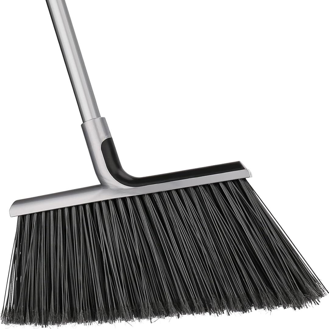 Indoor/Outdoor Broom for Floor Cleaning with 58 inch Long Handle, Angle Brooms Heavy Duty for Home Garage Kitchen Office Courtyard Lobby Lawn Concrete (Gray)