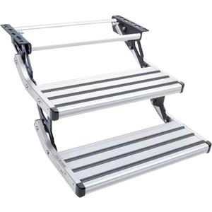 RV Steps, 2-Step, Manual Retractable RV Steps, 400 LBS Load Capacity, Foldable Aluminum Alloy Camper Steps, Thickened Steel Plate Trailer Steps, Non-Slip Design, Ideal for RV, Trailer, Camper (Silver)
