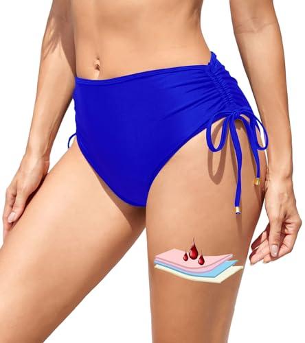 Leoparts Period Swimwear Black High Waisted Drawstring Leakproof Bikini Swimsuit Bottoms for Teen Girls Women, 3X Small