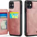Vinich for iPhone 12/12 Pro Wallet Case with Card Holder, RFID Blocking Credit Slots Kickstand Shockproof Phone Cover Fit for iPhone 12/12 Pro 6.1" Rose Pink