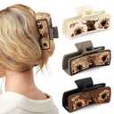 CiyvoLyeen Highland Cow Hair Claw Clips 4" Large Hairpins for Women Matte Leather Floral Scottish Cow Long Thick Hair Neutral Colors Appreciation Gifts Idea Teacher Nurse Mom Friends Teens 3PCS