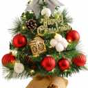 Tabletop Christmas Tree, 24inch/2ft Mini Christmas Tree, Tabletop Small Xmas Tree for Holiday Indoor DIY Christmas Decoration (Red White)