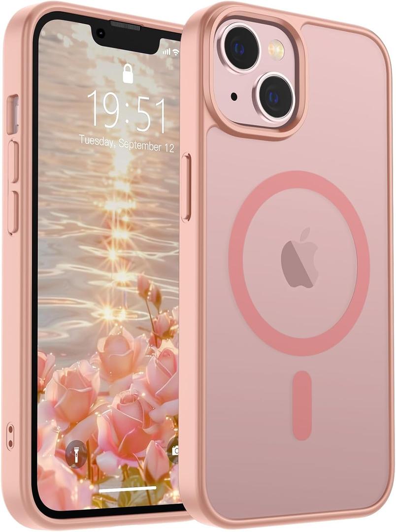 SUPFINE Magnetic for iPhone 14 Case & iPhone 13 Case (Compatible with MagSafe)(Military Grade Drop Protection) Slim Translucent Matte Shockproof Phone Cover,Pink