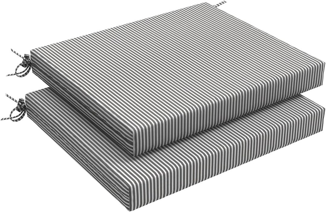 LVTXIII Outdoor Seat Cushions Seasonal Replacement Chair Cushions, Square Patio Chair Pads with Ties for Dining Chairs and Garden Furniture,18.5"x16"x2", 2 Pack, Strip Grey (Set of 2)