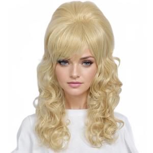 Linfairy Long Wavy Blonde Mixed Wig Big Bouffant Beehive Wigs for Women fits 50s 80s Costume