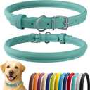 CollarDirect Rolled Leather Dog Collar, Soft Padded Round Puppy Collar, Handmade Genuine Leather Collar Dog Cat Collars 13 Colors (18-22 Inch, Mint Green Smooth)