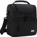MIER 2 Compartment Lunch Bag for Men Women, Leakproof Insulated Cooler Bag for Work, Black (Medium)