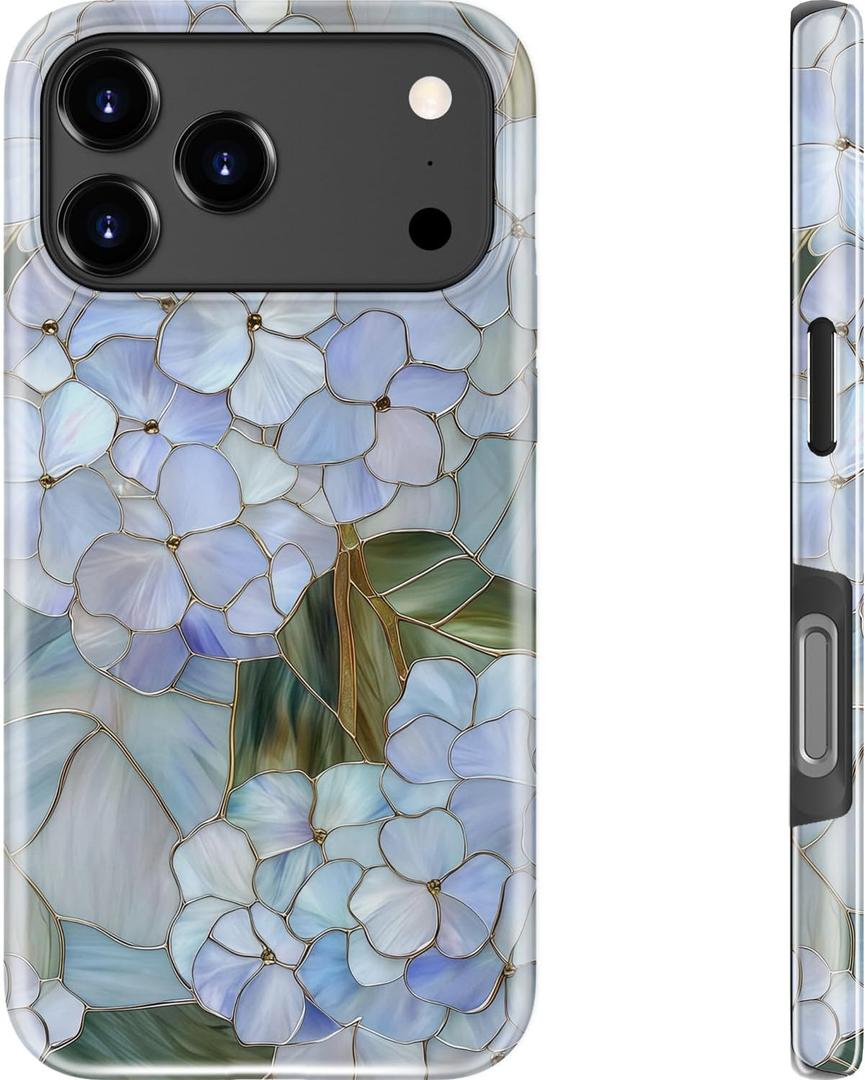 Goodon for iPhone 17 Pro Max Case - Compatible with Magsafe - Dual-Layer Hard Shell & Silicone Cover - Protective Phone Case with Cute Wildflower Designs for Women - Pastel Hydrangea