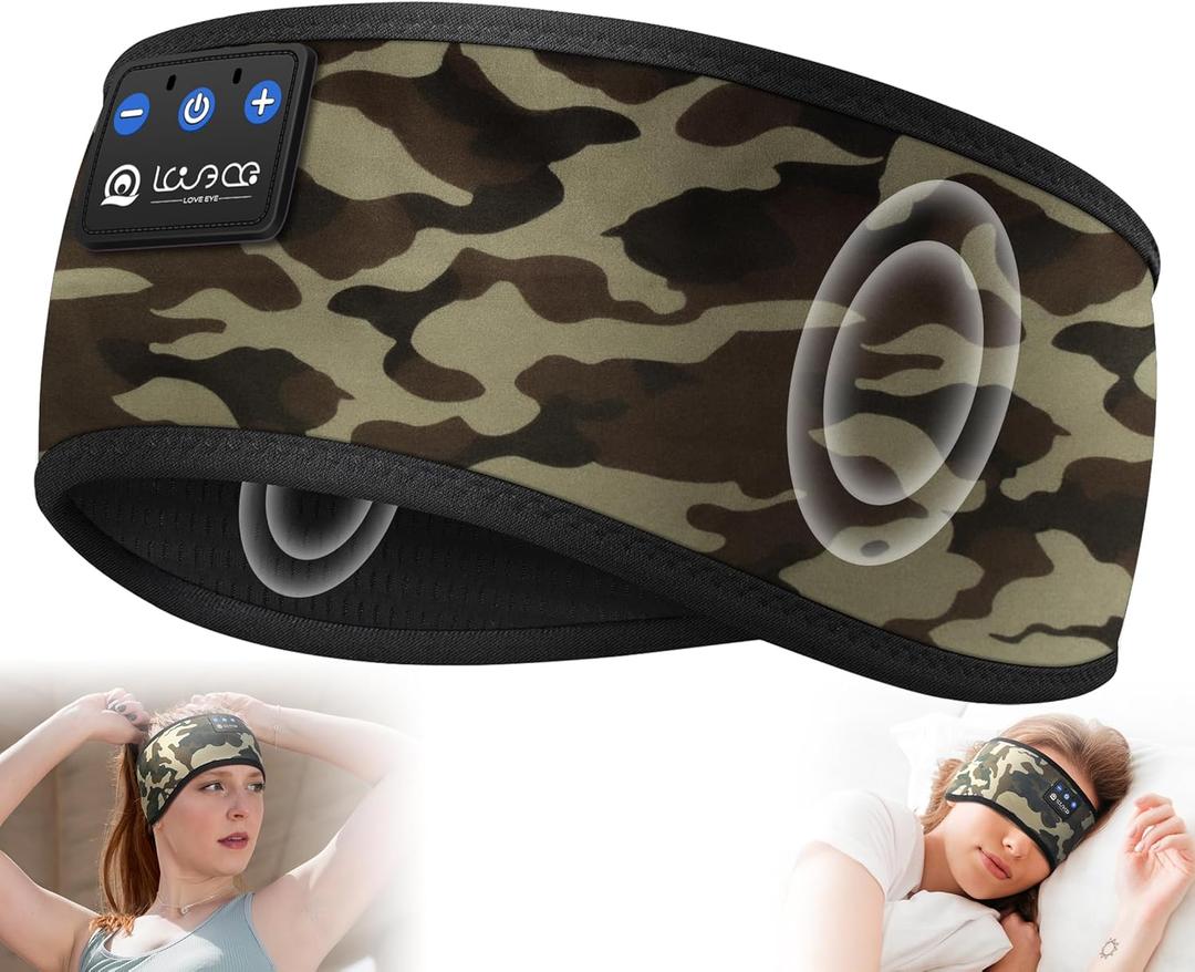 LOVE EYE Sleep Headphones Wireless Headband Headphones Bluetooth 5.4 for Side Sleeper Bluetooth Headband Earphones for Sports for tech Gadgets Gifts (Camouflage Brown)
