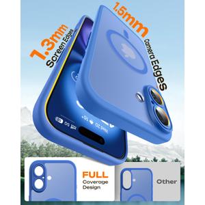 TOCOL Magnetic for 16 Blue Case, Upgraded Full Camera Protection, Compatible with Magsafe, Drop Protection, Translucent Matte Back Bumper Phone Cover 6.1Inch（Blue）