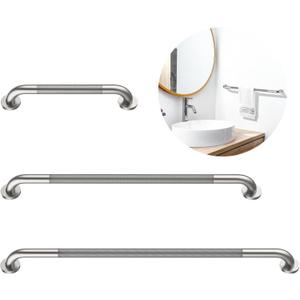 3 Pack Commercial Handicap Grab Bars, Munzong Brushed Nickel Bathroom Grab Bar for Shower, Anti Slip Bathroom Balance Bar,Safety Hand Rail for Elderly Injury Senior (Brushed Nickel, 18", 36", 42")
