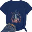 Magic Castle Shirt for Women Cute Magic Kingdom Graphic Print Holiday Vacation Weekend Tee Tops (XL)