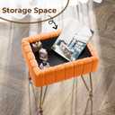Greenstell Vanity Stool Chair Faux Fur with Storage, 15.7"L x 11.8"W x 19.4"H Soft Ottoman 4 Metal Legs with Anti-Slip Feet, Furry Padded Seat, Modern Multifunctional Chairs for Makeup, Bedroom,Orange