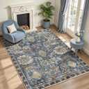 RUGSURE Washable Area Rugs - Perfect for Living Room, Bedroom, Kids Room, Nursery - Stain & Water Resistant Non-Slip, Pet & Child Friendly, Vintage Tribal Area Rugs (Navy, 6' x 9')