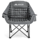 HUSKFIRM Oversized Folding Camping Chair – Heavy Duty Padded Quad Armchair with Side Storage Pockets, Cup Holder & Carry Bag , Padded Camping Chairs Support 450LBS, Grey