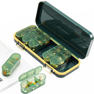 Pill Organizer, Weekly Pill Dispensers, 3 Times A Day, 7 Day Pill Box, Large Compartments Travel Pill Container, Moisture-Proof Medicine Dispenser Pill Case for Fish Oil Vitamins (Dark Green)