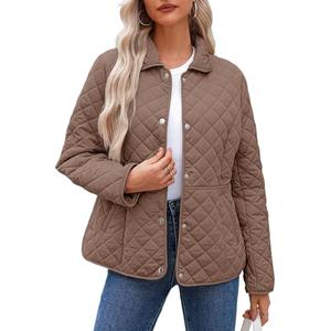 Dokotoo Plus Size Fall Jackets for Women Chestnut Winter Quilted Jackets Light Warm Long Sleeve Button Down Puffer Jacket Womens Padded Outerwear Coats X-Large