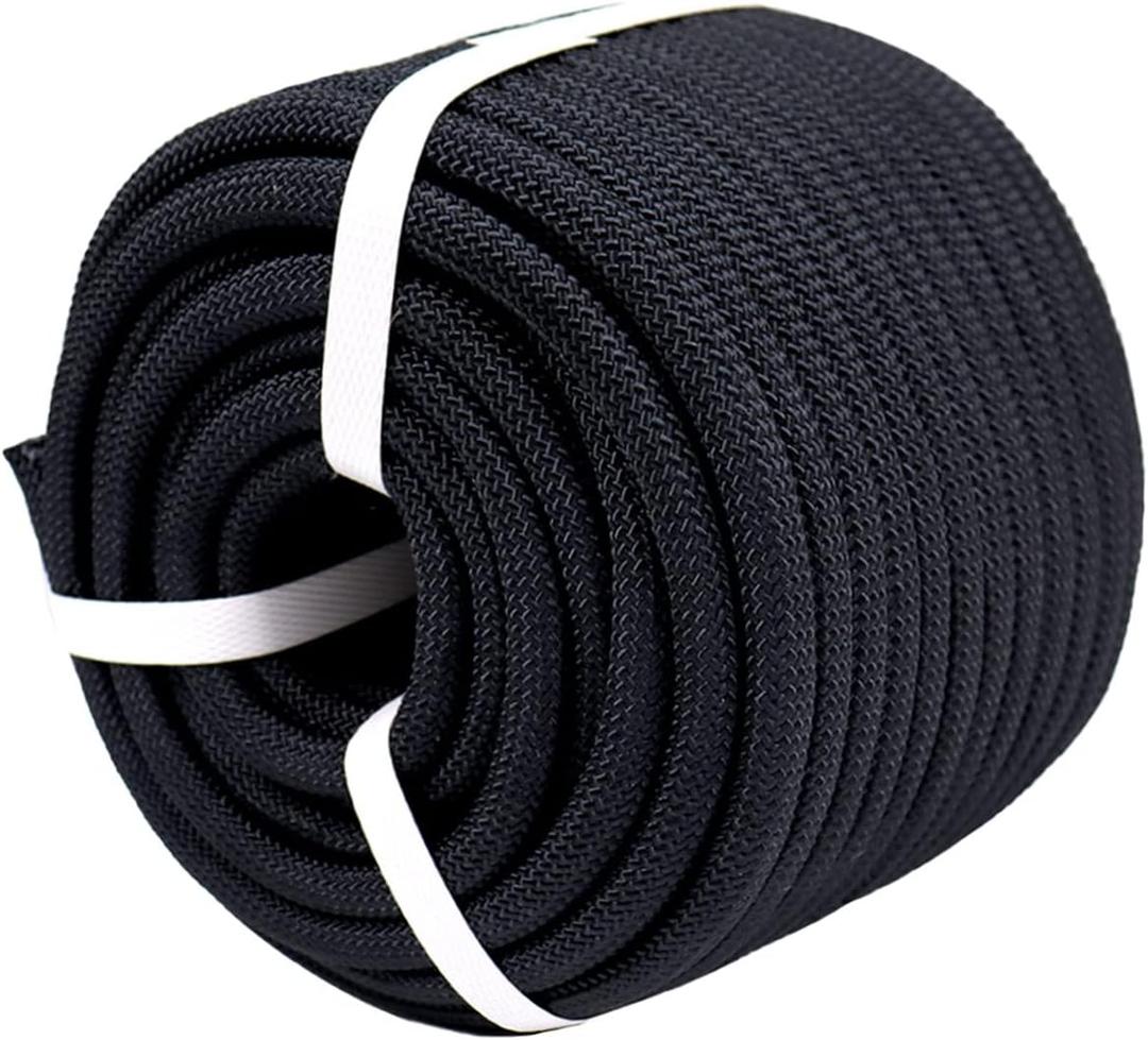 Braided Polyester Arborist Rope (3/8 inch X 100 feet) High Strength Bull Rope for Tree Work Truck Securing Camping Swing, Black